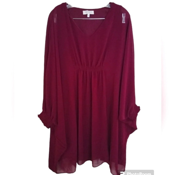 Hayden Los Angeles Burgundy Bat Wing Sleeve Sheer Dress Size Medium - Picture 1 of 5
